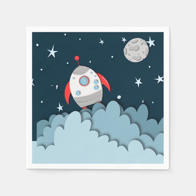 Servilleta De Papel Outer Space Rocket Ship Birthday Party (Anverso)