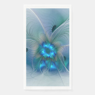 Servilleta De Papel Ovaciones de pie, fractal azul turquesa abstracto