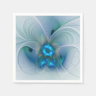 Servilleta De Papel Ovaciones de pie, fractal azul turquesa abstracto