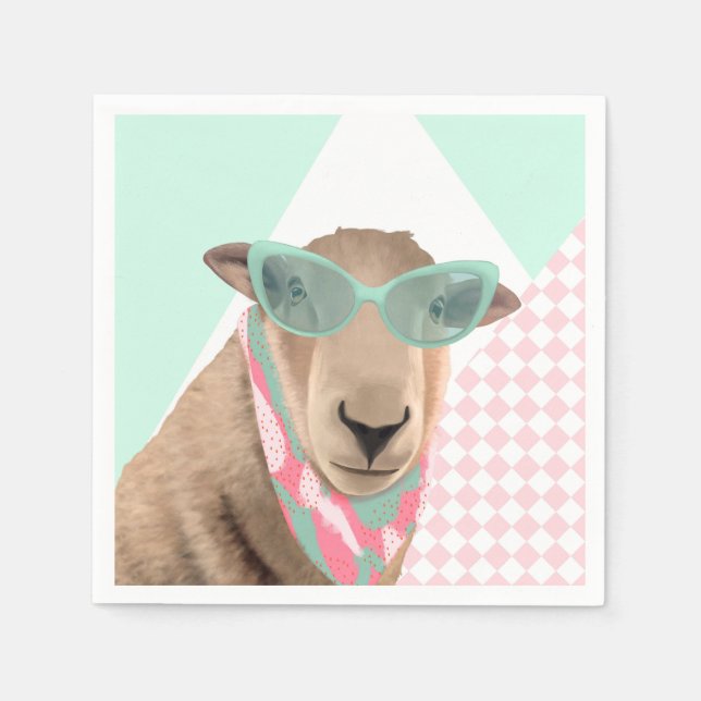 Servilleta De Papel Oveja Cubierta Con Gafas (Anverso)