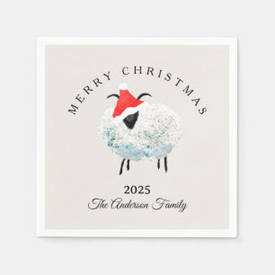 Servilleta De Papel Oveja santa gris roja de Navidad personalizada
