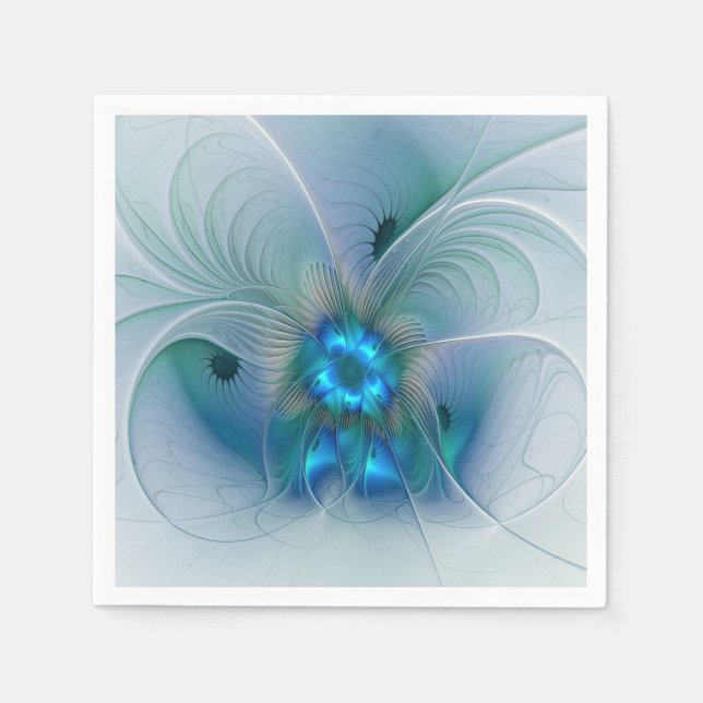 Servilleta De Papel Ovejas en pie, abstracto fractal turquesa azul (Anverso)