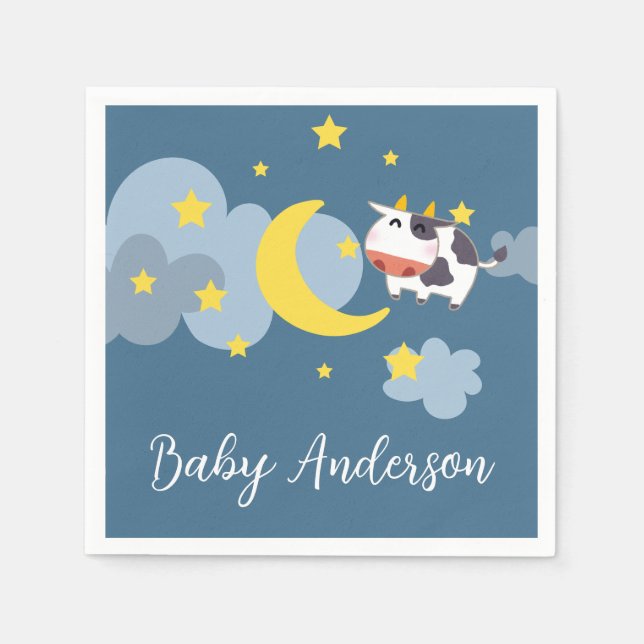 Servilleta De Papel Over the Moon Baby Shower (Anverso)