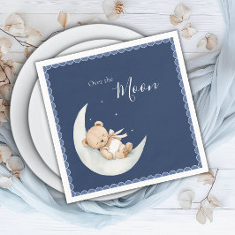 Servilleta De Papel Over the Moon Bear Navy Blue Baby Shower