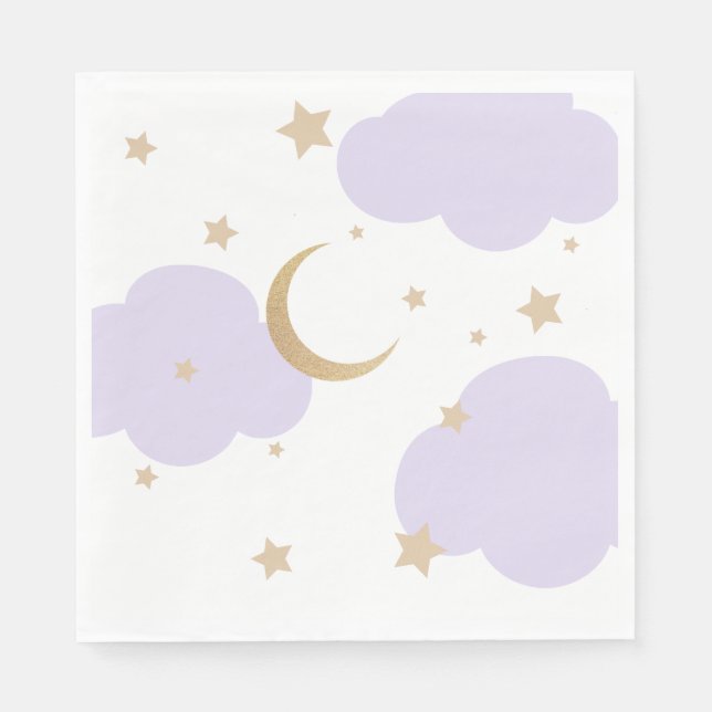 Servilleta De Papel Over the Moon Purple Baby Shower  (Anverso)