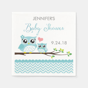 Servilleta De Papel Owl Baby Shower Napkins Blue Chevron Boy