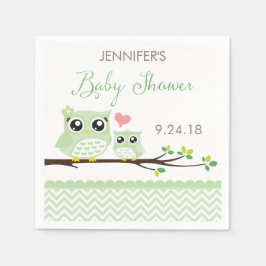Servilleta De Papel Owl Baby Shower Napkins | Chevron verde
