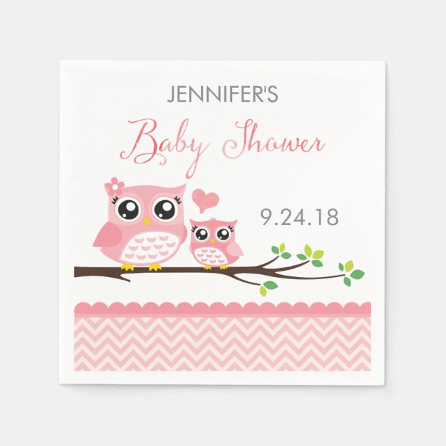 Servilleta De Papel Owl Baby Shower Napkins | Personalizado Chica de C (Anverso)