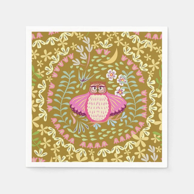 Servilleta De Papel Owl Folk Olive (Anverso)