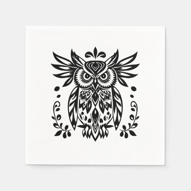 Servilleta De Papel Owl Lovers Rustic Woodlands Black White Bohemian  (Anverso)