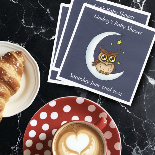 Servilleta De Papel Owl Moon Blue Cute Stars Baby Shower (Subido por el creador)
