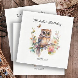Servilleta De Papel Owl Spring Flowers Butterflies Happy Birday Name