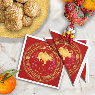 Servilleta De Papel Ox Rojo/Oro Zodiaco Chino ID542