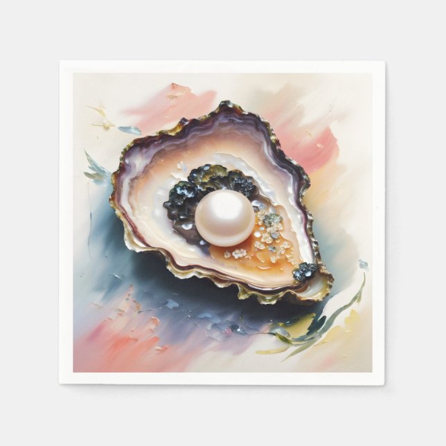 Servilleta De Papel Oyster Pearl Shellfish Art (Anverso)