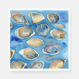 Servilleta De Papel Oysters Clams Seashells Watercolor Azul