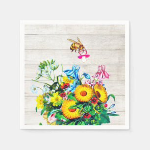 Servilleta De Papel Pacificador de abejas florales rusticas de Baby Sh