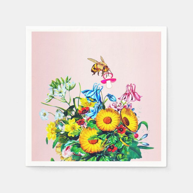Servilleta De Papel Pacificador floral rosado de abejas Baby Shower (Anverso)
