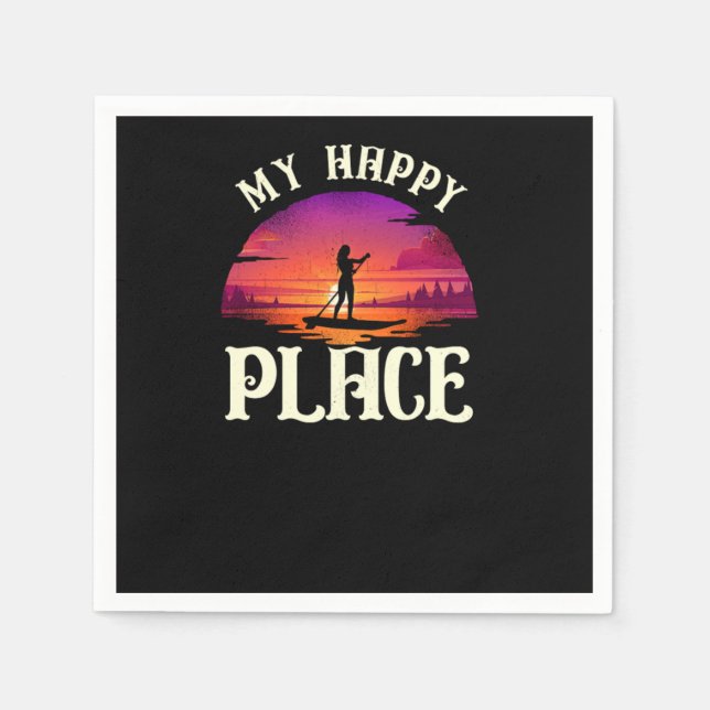 Servilleta De Papel Paddleboard My Happy Place Girl Sunset (Anverso)