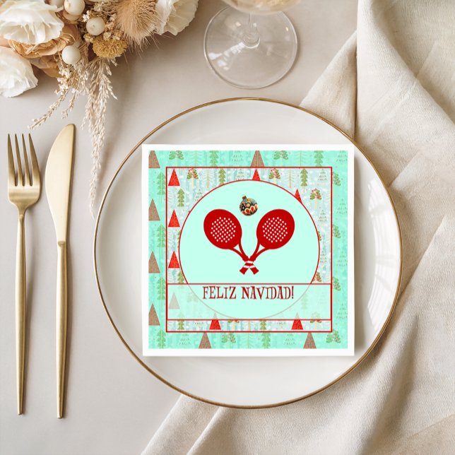 Servilleta De Papel Padel Cocktail Napkin – A Padel Retro Christmas (Bright, Unique & Charming Padel-inspired party collections to enhance your Christmas celebrations!)
