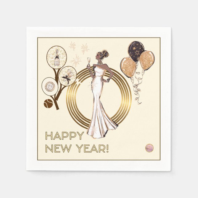 SERVILLETA DE PAPEL PADEL NAPKIN: NEW YEAR’S PADEL DIVA – CREAM & GOLD (Anverso)