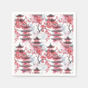 Servilleta De Papel Pagoda china acuarela con flores de cerezo (2)