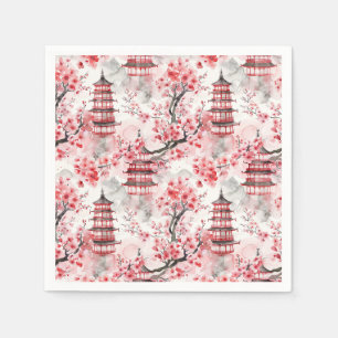 Servilleta De Papel Pagoda china acuarela con flores de cerezo (9)