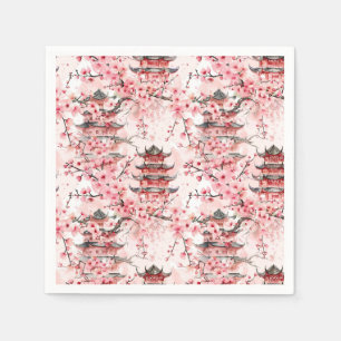 Servilleta De Papel Pagoda china pastel paisaje flor de cerezo