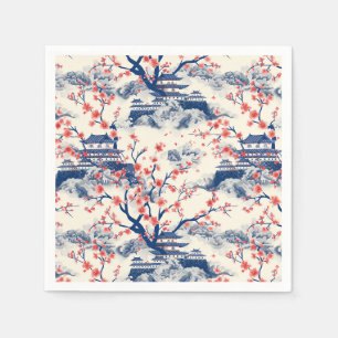 Servilleta De Papel Pagoda Japonesa Flor de Cerezo Crema Azul