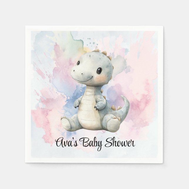 Servilleta De Papel Paint Splash Adorable Dinosaur Baby Shower (Anverso)