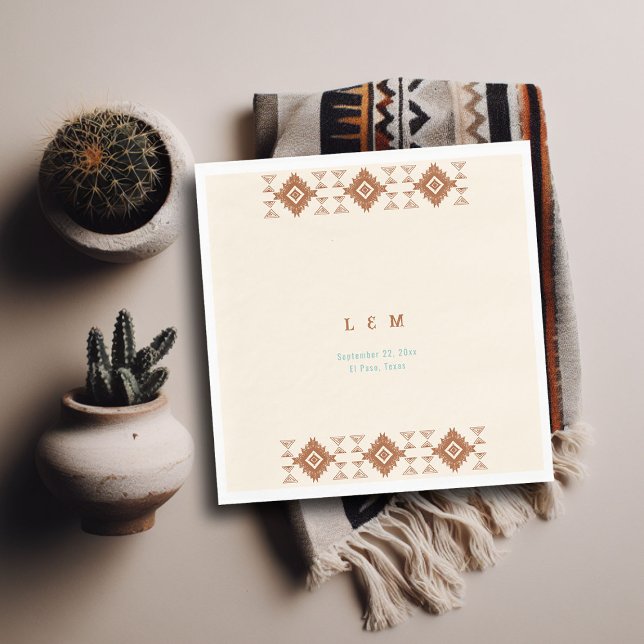 Servilleta De Papel País Cowboy Boda de Terracotta Desierto Occidental (cowboy country western desert wedding napkin aztec pattern terracotta teal)