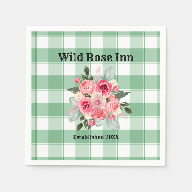Servilleta De Papel País Gingham Rosas silvestres B & B Personalizado  (Anverso)