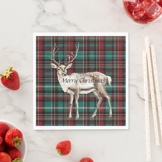 Servilleta De Papel País Red Green Plaid Navidades Deer (In situ)