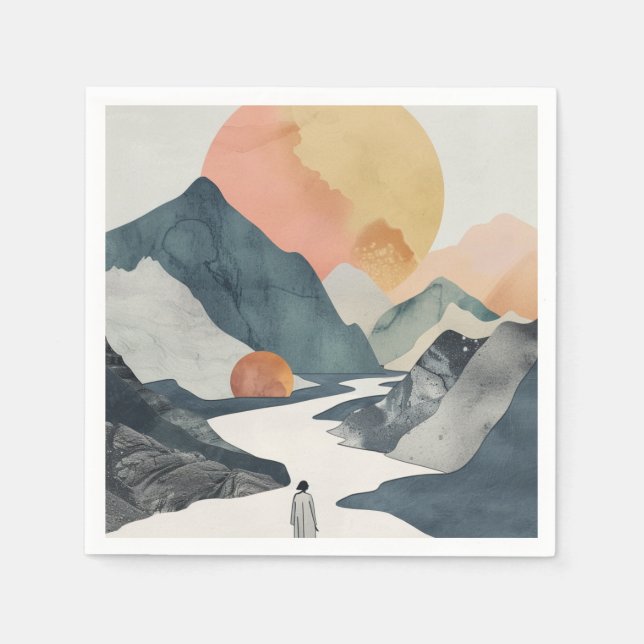 Servilleta De Papel Paisaje abstracto de Boho (2) (Anverso)