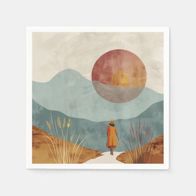 Servilleta De Papel Paisaje abstracto de Boho (23) (Anverso)