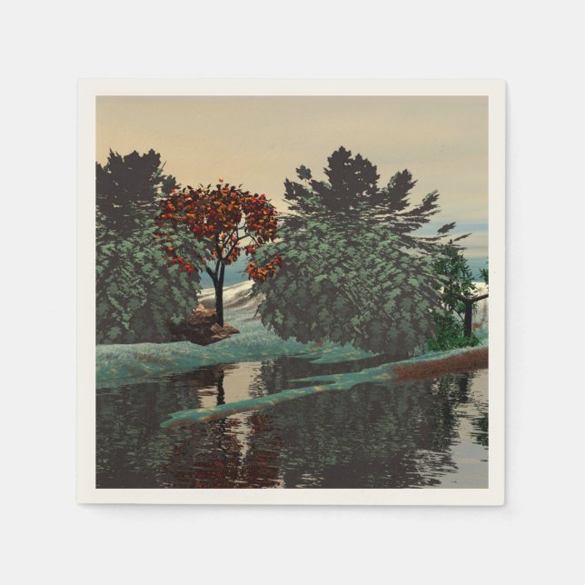 SERVILLETA DE PAPEL PAISAJE ALIEN, ÁRBOLES, HIPERIA LAGUNA (Anverso)