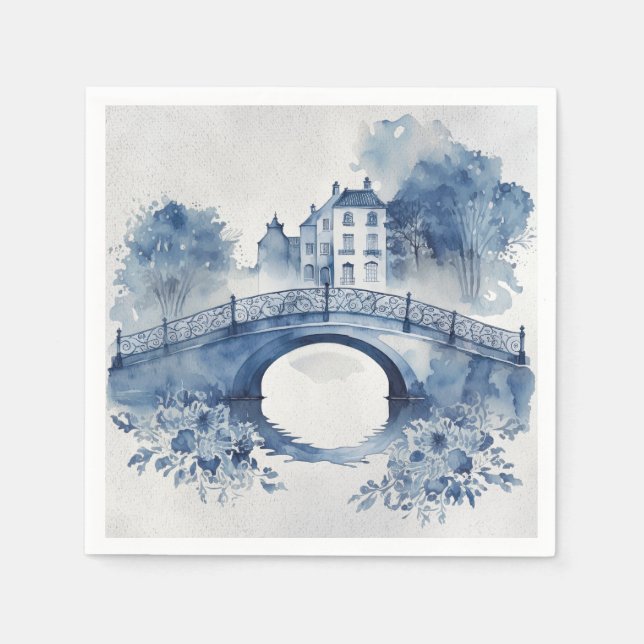 Servilleta De Papel Paisaje de estilo Delft azul y blanco (Anverso)