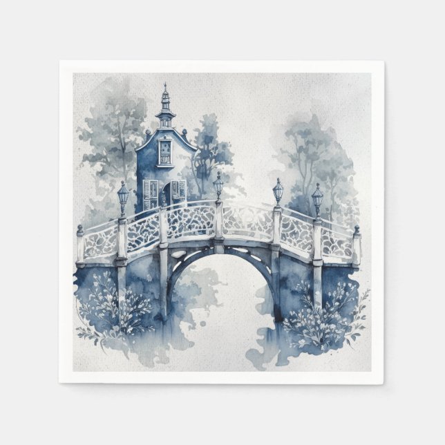 Servilleta De Papel Paisaje de estilo Delft azul y blanco (Anverso)