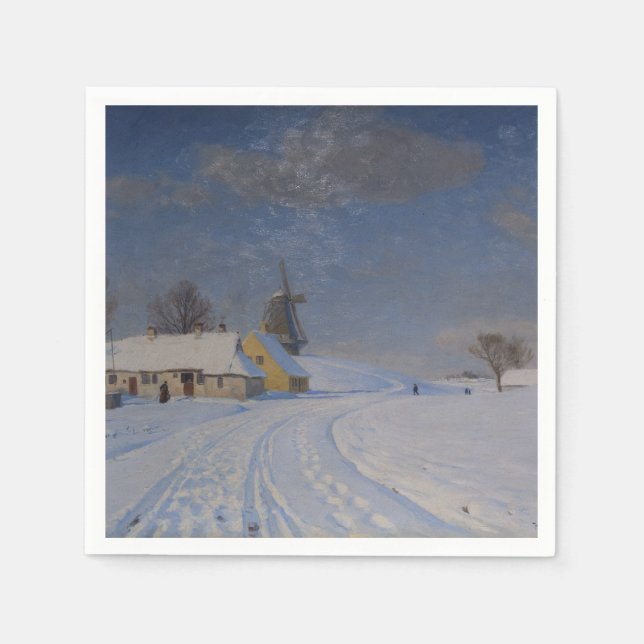 Servilleta De Papel Paisaje de nieve en invierno (por H.A. Brendekilde (Anverso)