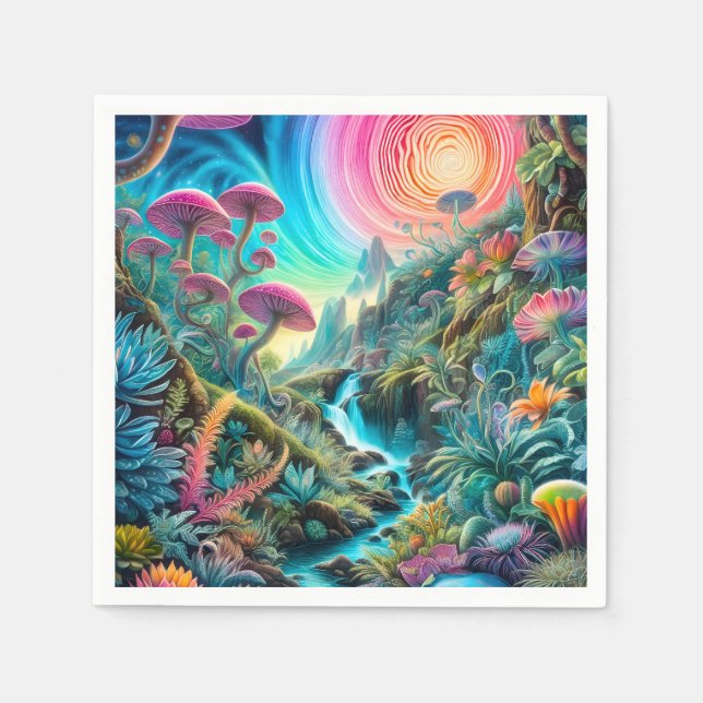 Servilleta De Papel Paisaje de sueños psicodélicos encantados (Anverso)