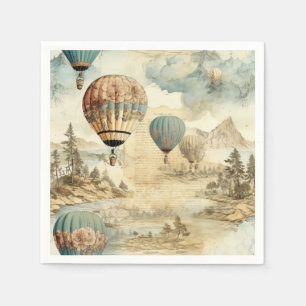Servilleta De Papel Paisaje de viaje antiguo globo azul retro