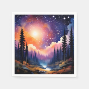 Servilleta De Papel Paisaje del cielo estrellado de los árboles