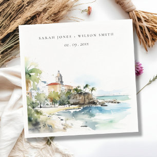 Servilleta De Papel Paisaje en Acuarela de Boda de San Juan Puerto Ric