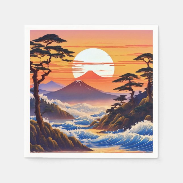 Servilleta De Papel Paisaje japonés del sol (Anverso)