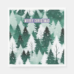 Servilleta De Papel Paisaje nevado Bosque de hoja perenne Feliz Navida