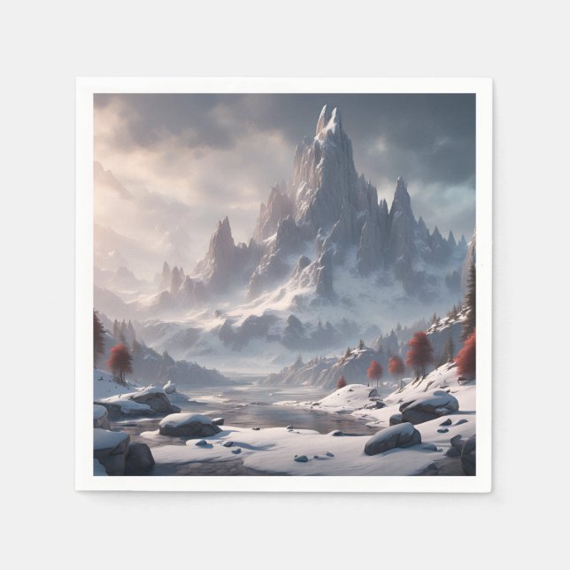 Servilleta De Papel Paisaje Nevado Con Montañas (Anverso)