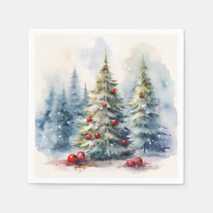 Servilleta De Papel Paisaje nevado de los árboles de Navidad