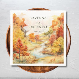 Servilleta De Papel Paisaje Río Bosque Otoño Rojo Boda de Otoño