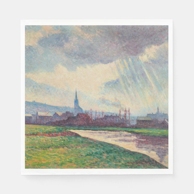 Servilleta De Papel Paisaje rural con río (por Maximilien Luce) (Anverso)
