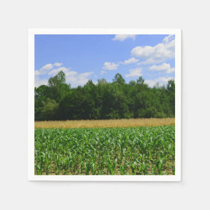 Servilleta De Papel Paisaje rural de un campo de maíz y trigo y cielo 