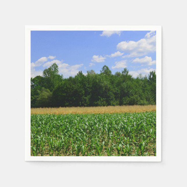 Servilleta De Papel Paisaje rural de un campo de maíz y trigo y cielo  (Anverso)